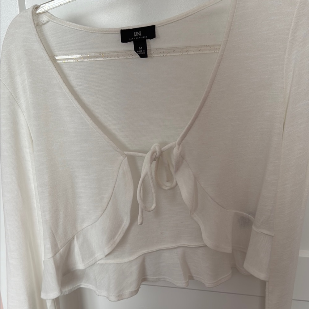 White Ruffle Tie-Front Top